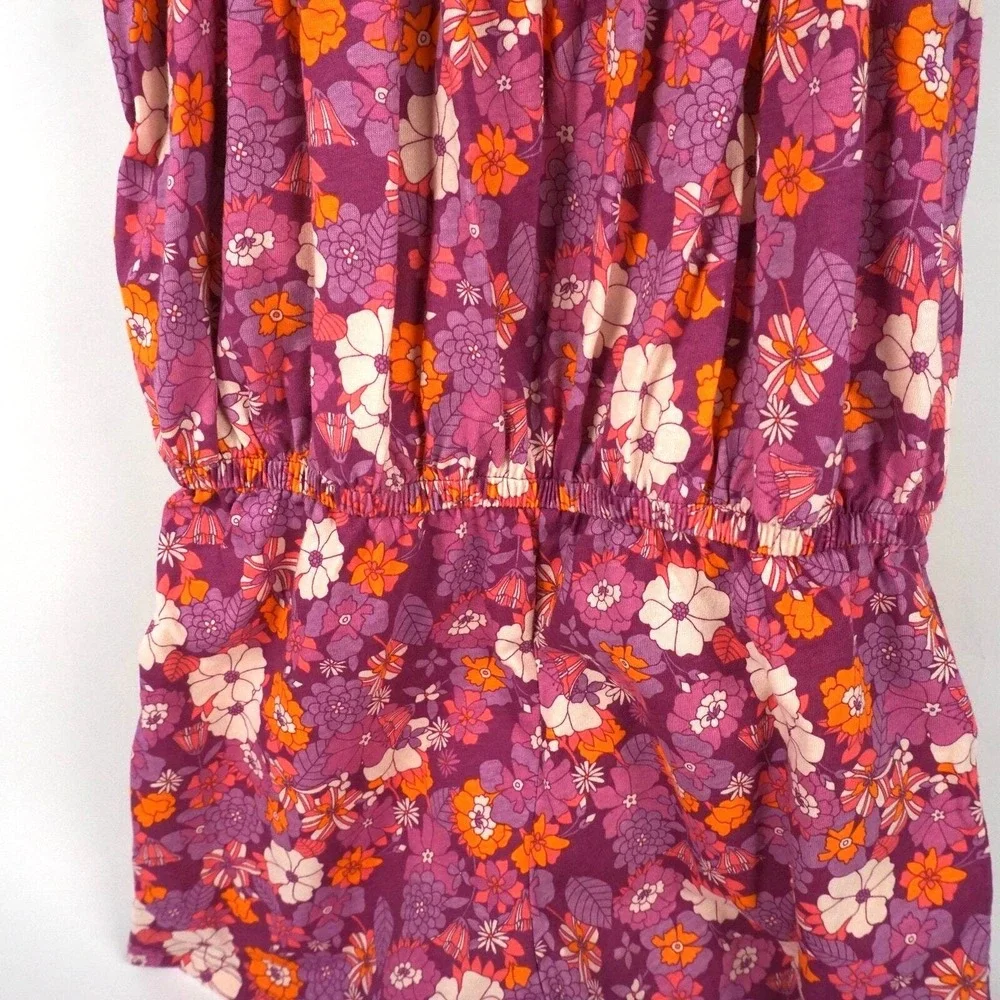 Gap Kids Floral Romper Kids XL 12 Purple Orange Smocked Tie‎ Strap NWT